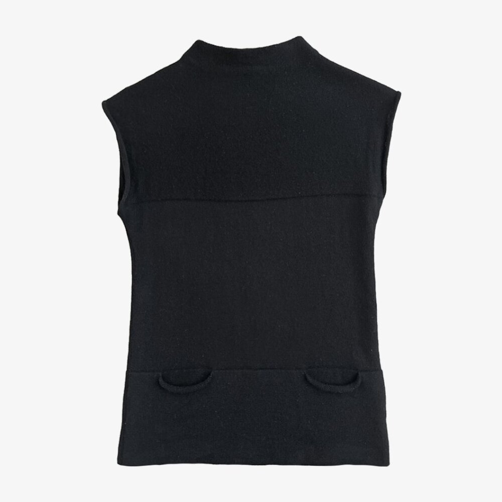 Vintage Black Mock Neck Sleeveless Wool Pocket Sweater by Emporio Armani